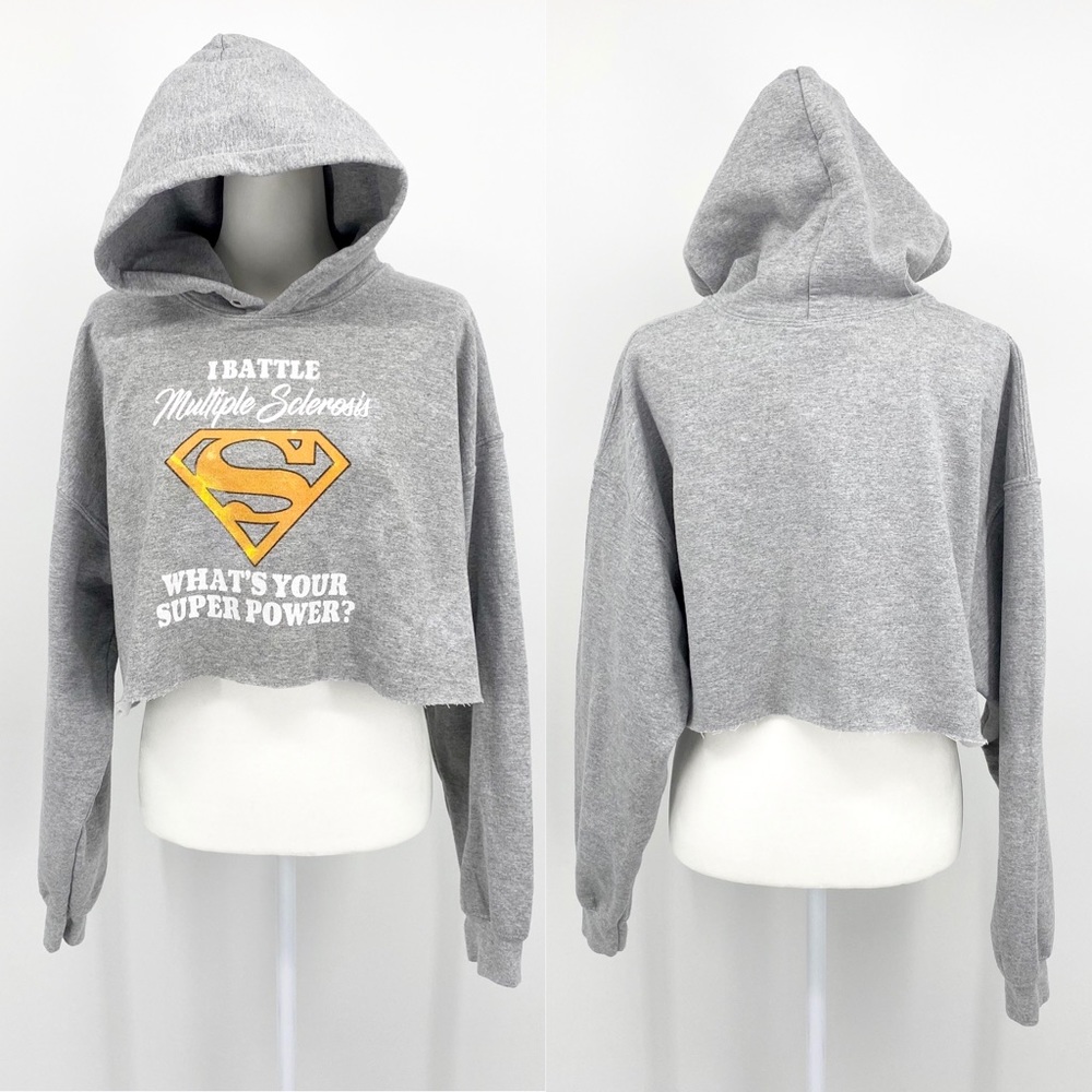 MS AWARENESS Superman Graphic Cropped Sweatshirt Hoodie Size L - Picture 7 of 13